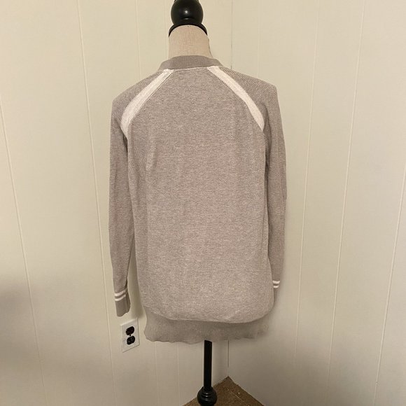 ATM Gray & White Waffle Knit Raglan Sleeve Button-Down Schoolboy Cardigan Size S - Picture 9 of 10